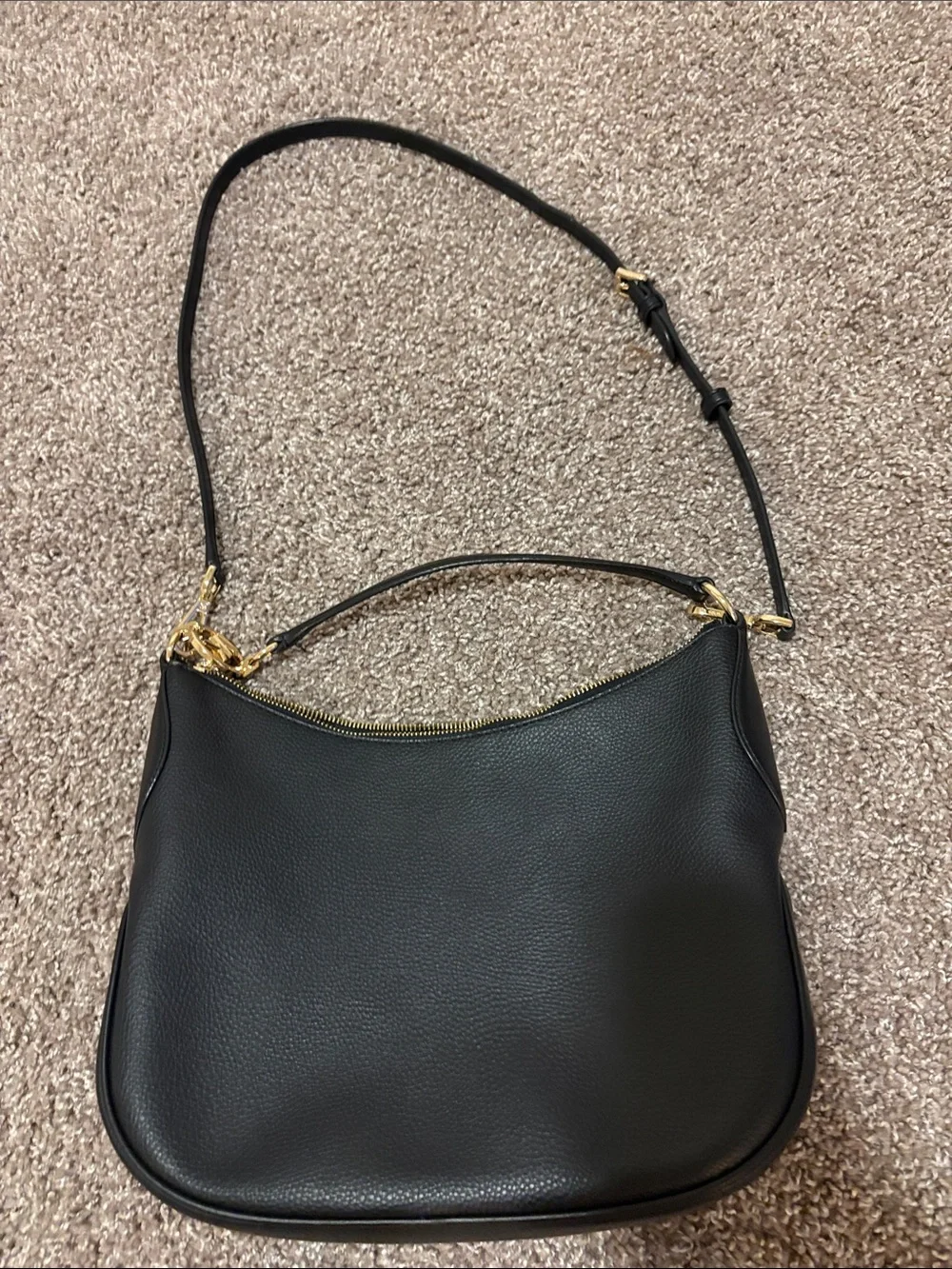 Michael Kors Black Leather Hobo Shoulder Bag with Gold Hardware